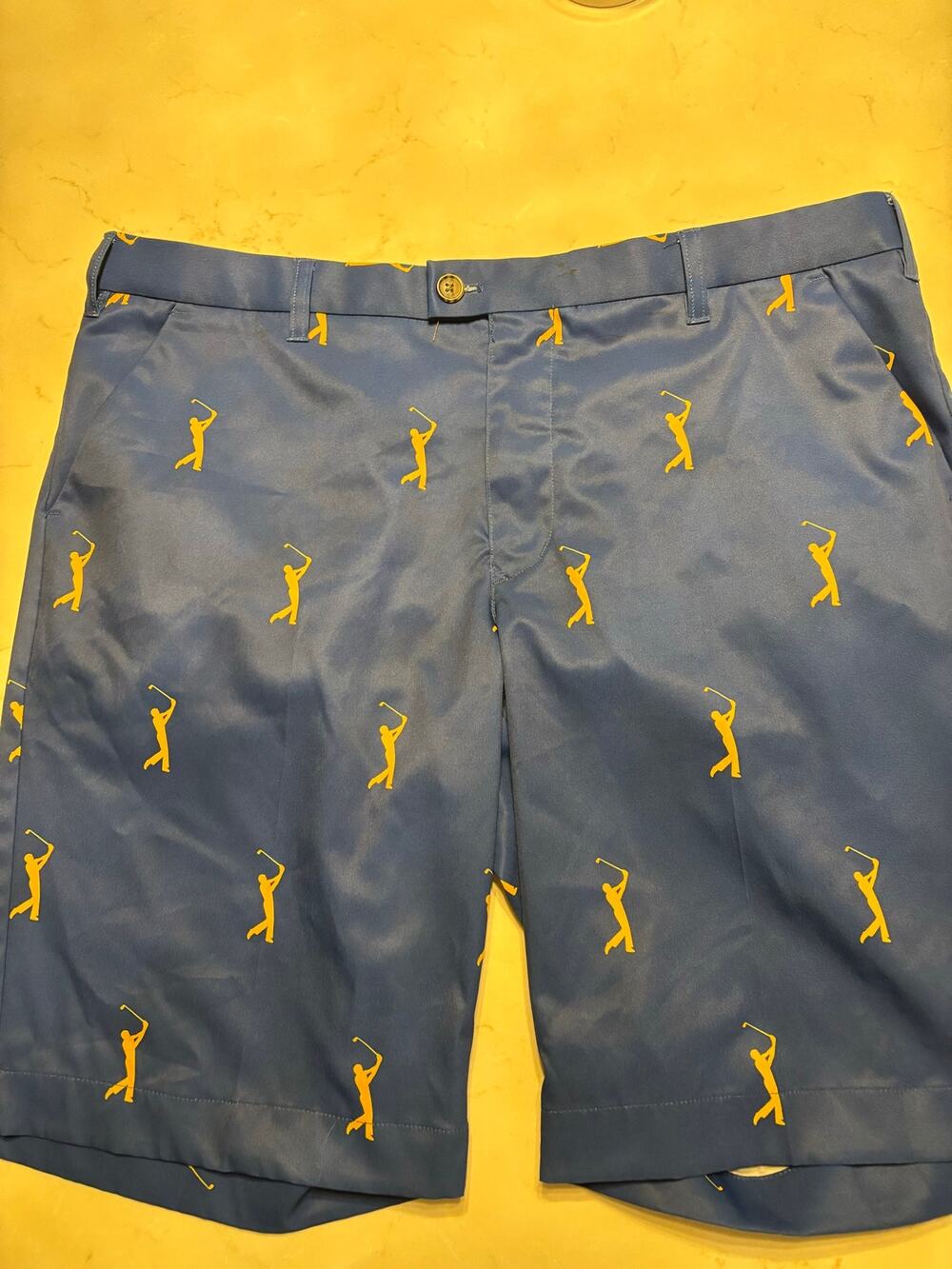 Loudmouth Players Golf Shorts 38 Mens Blue Yellow Golfer Silhouette Golfing